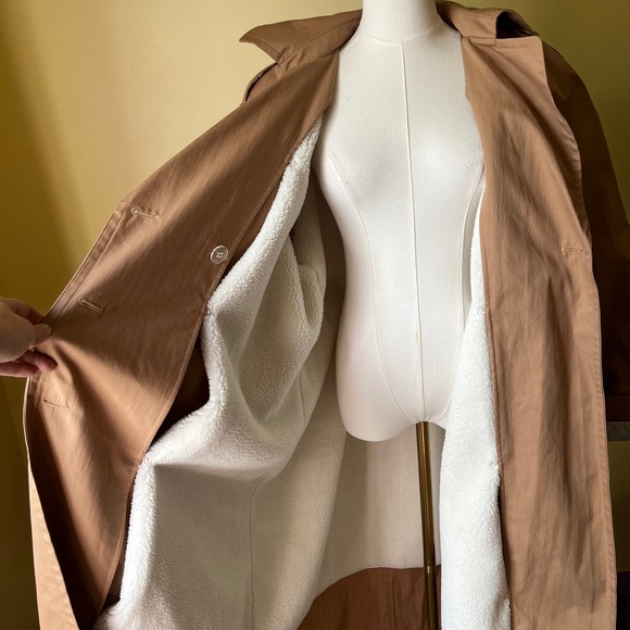 Express Women's XL Beige Double Breasted Belted Trench Coat NWT Sherpa Lining - Picture 8 of 11